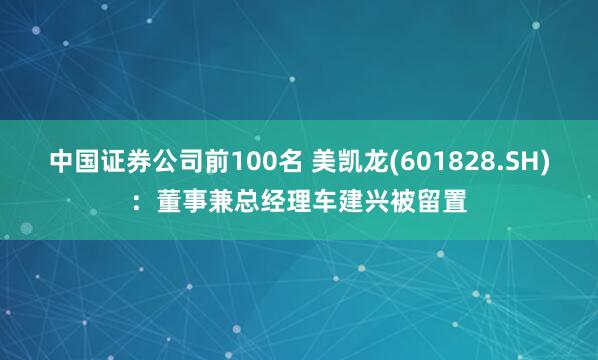 中国证券公司前100名 美凯龙(601828.SH)：董事兼总经理车建兴被留置